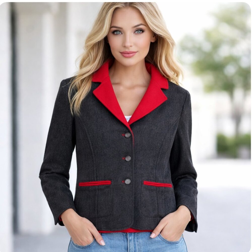 Pendleton Reversible Jacket Black/Red Merino Wool… - image 1